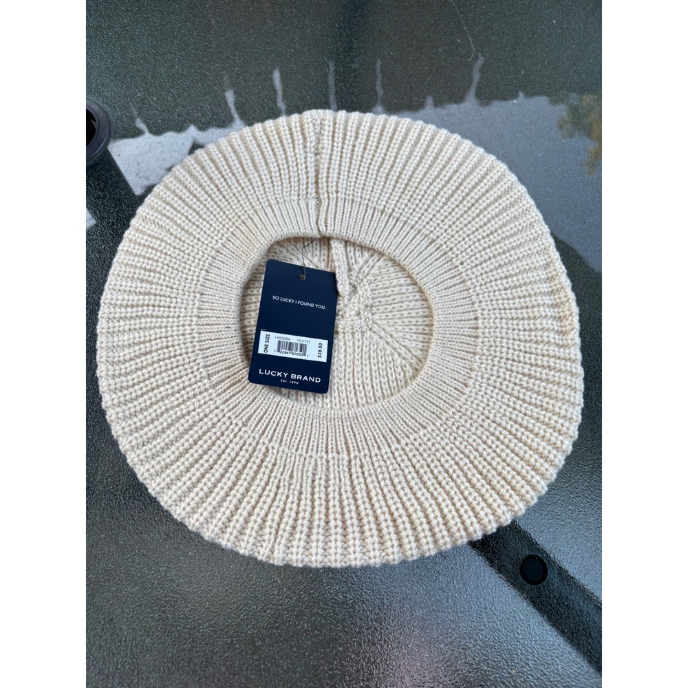 Lucky Brand Cream Ribbed Knit Beret Hat One Size LK00084 New With Tags